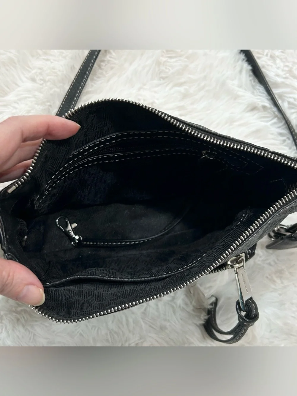 Michael Kors Black Crossbody Bag Purse Silver Hardware Zip Closure 10”x7” VGC